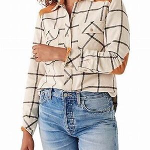 Faherty Women's Cream and Tan Plaid Button Down Shirt